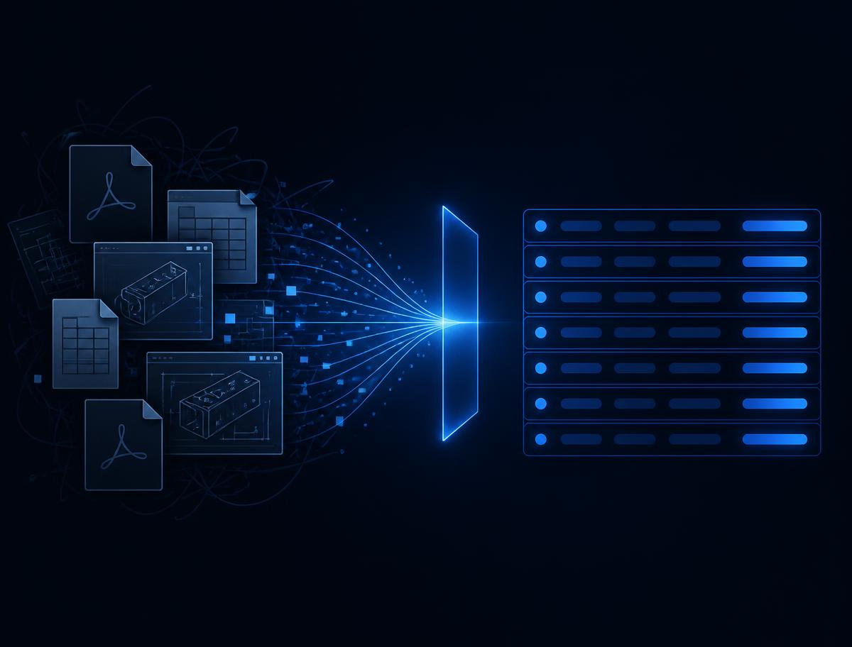 Product data flowing from supplier documents into structured catalog records